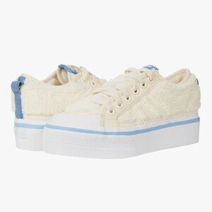Adidas Cream and Blue Platform Sneakers with Retro Style